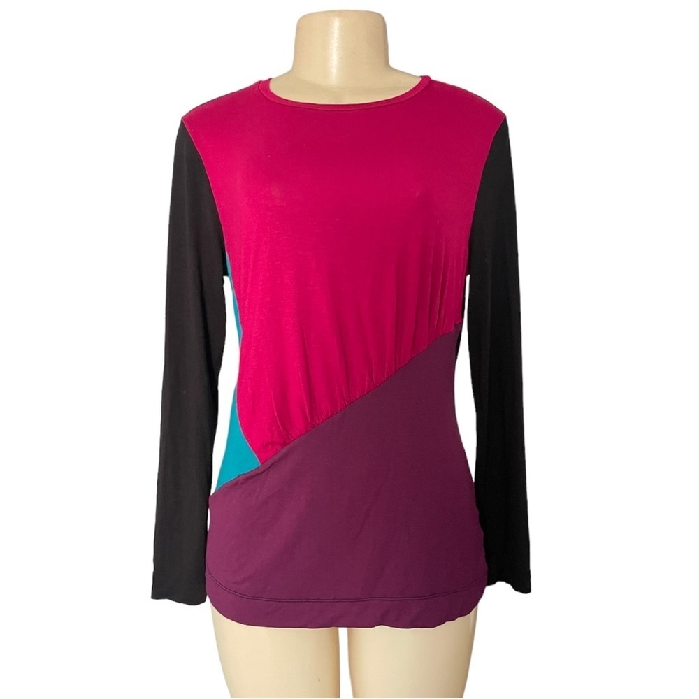 Narciso Rodriguez Long Sleeve Black Berry Pink Blue Purple Ruched Tunic Top